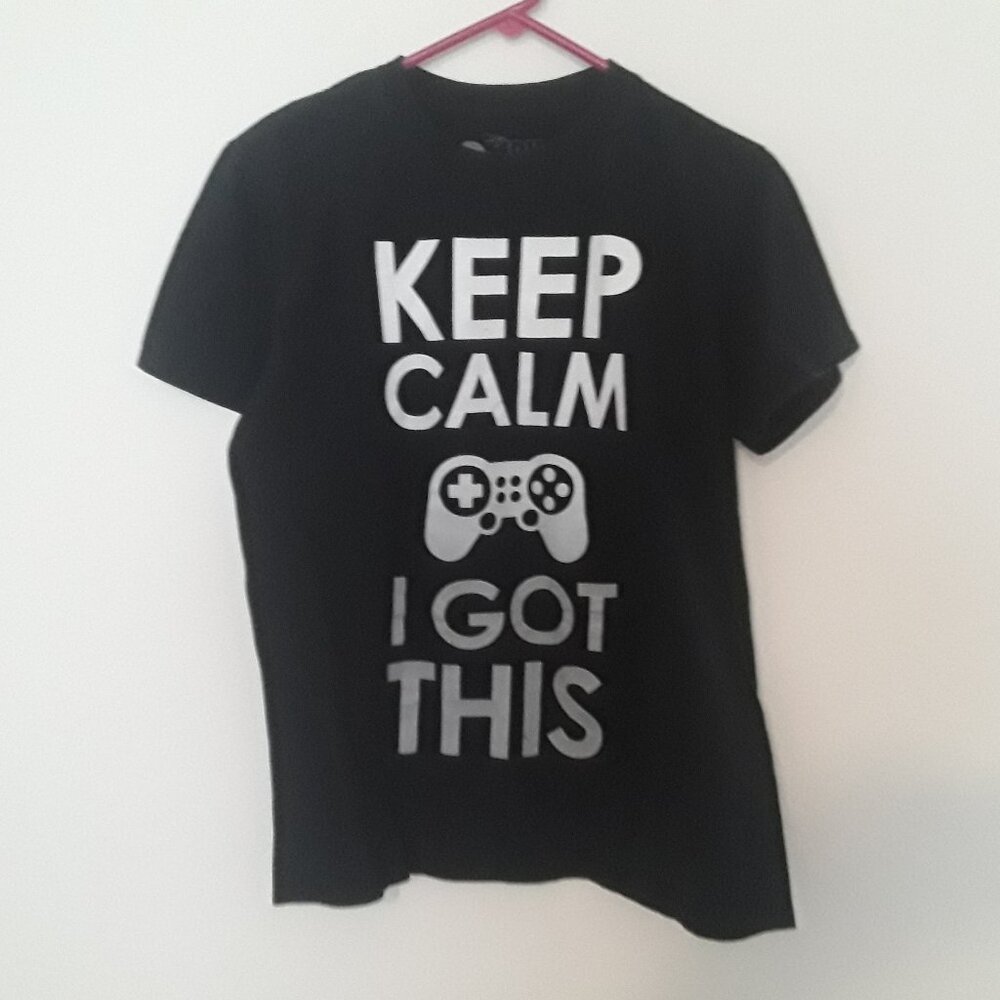 Mon Keys Mens size medium black w/white and gray Keep Calm Gaming T-Shirt - Picture 1 of 4
